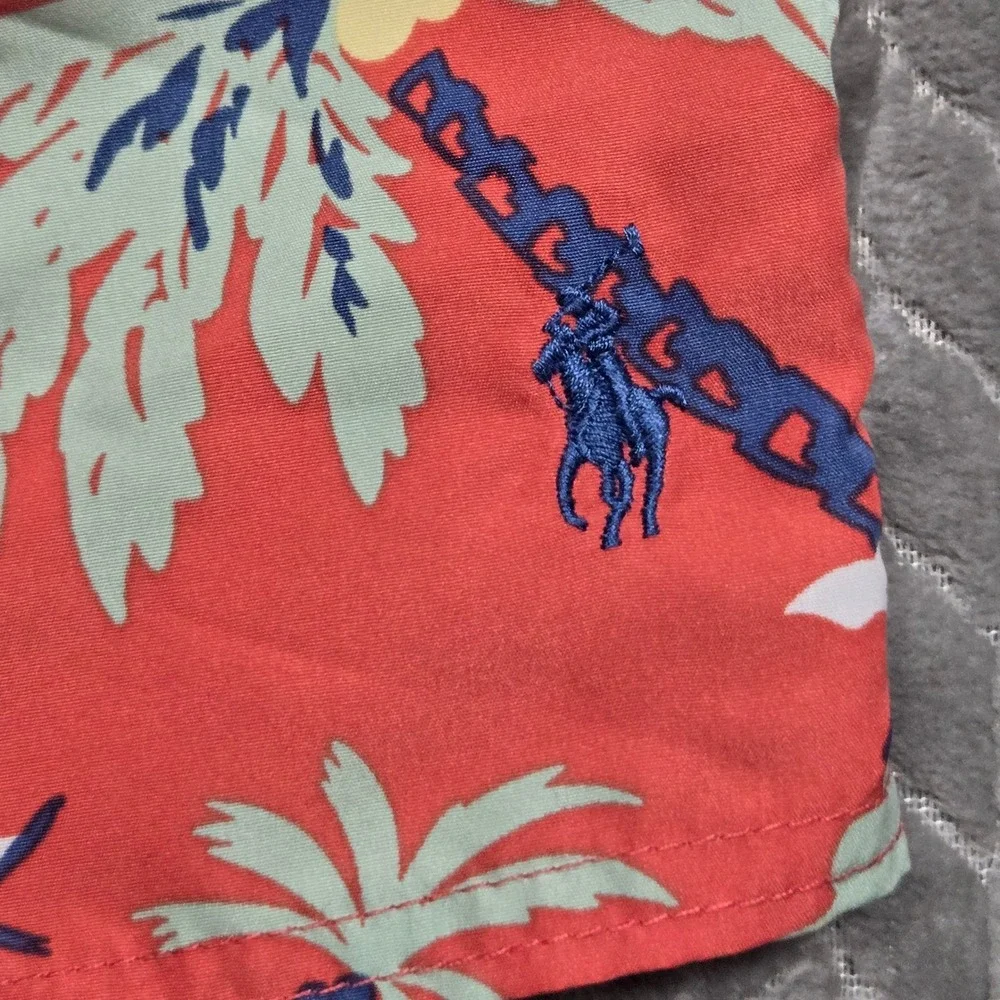 Polo Ralph Lauren Men XL Red Tropical Island Hawaiian Mesh Swim Trunks Shorts